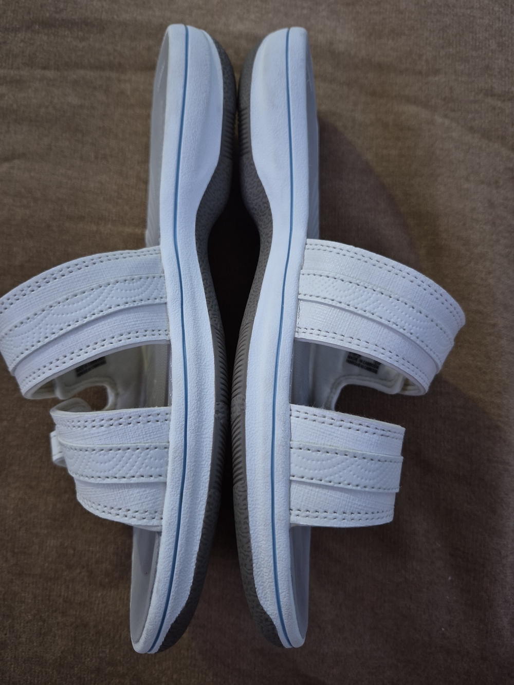 Clarks White Dual-Strap Cloudsteppers Slide Sandals - Picture 6 of 7